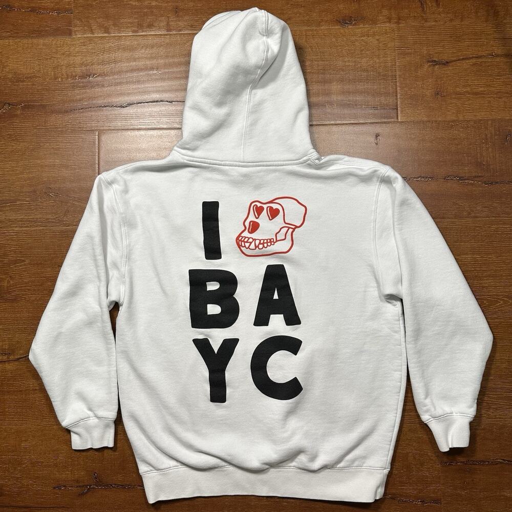 Bored Ape Yacht Club Hoodie Sweater Mens L White Pullover Sweatshirt BAYC Skull